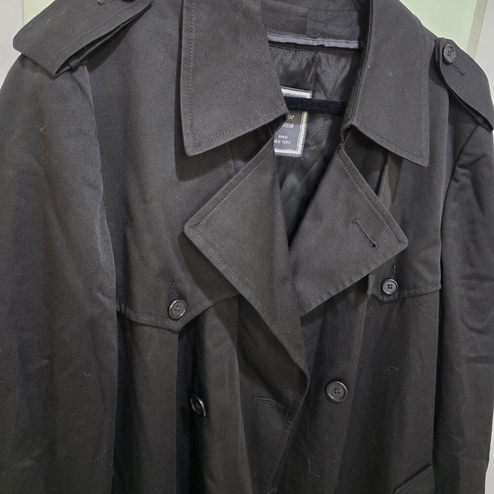 Christian Dior Trench Coat Black 42L Vintage Designer Long Double-Breasted - Picture 9 of 16